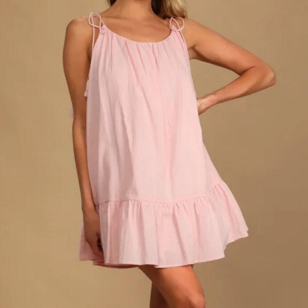Lulu's Dreaming of Sunshine Light Pink Tie-Strap Mini Dress XS